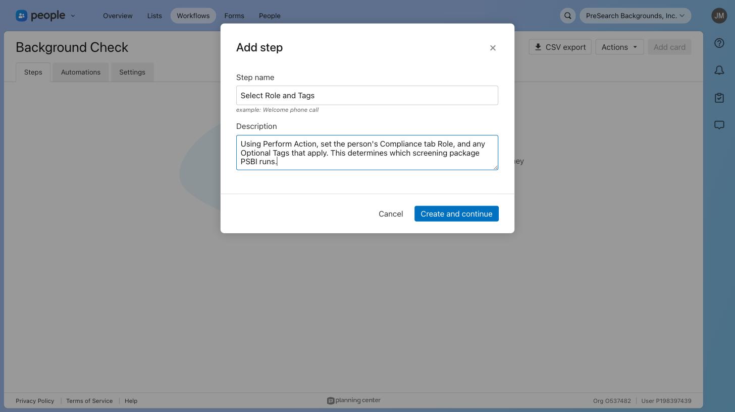 Adding the Select Role and Tags step with its description